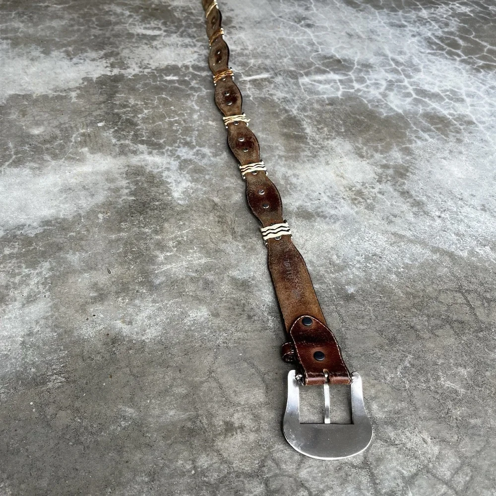 True Vintage Tony Lama Brown Leather Belt Studded Silver Size 44